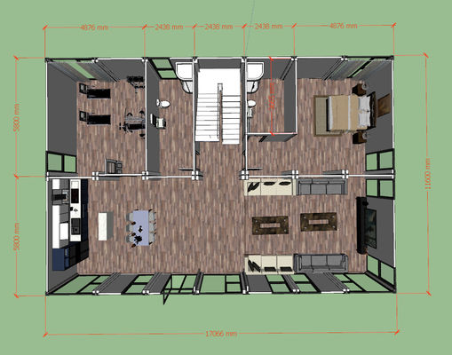 Flachdach Modular 2 Schlafzimmer Containerhaus Hohe Haltbarkeit