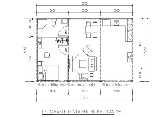 Moduläres Konzept Prefab Shipping Container House mit Knock Down System Trennbares Container House