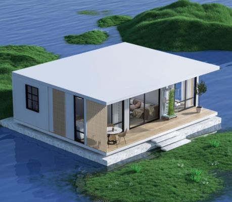 Moderne Container-Haus mit Glaswand und Terrasse